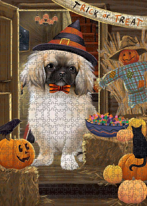 Enter at Own Risk Trick or Treat Halloween Pekingese Dog Puzzle with Photo Tin PUZL79988
