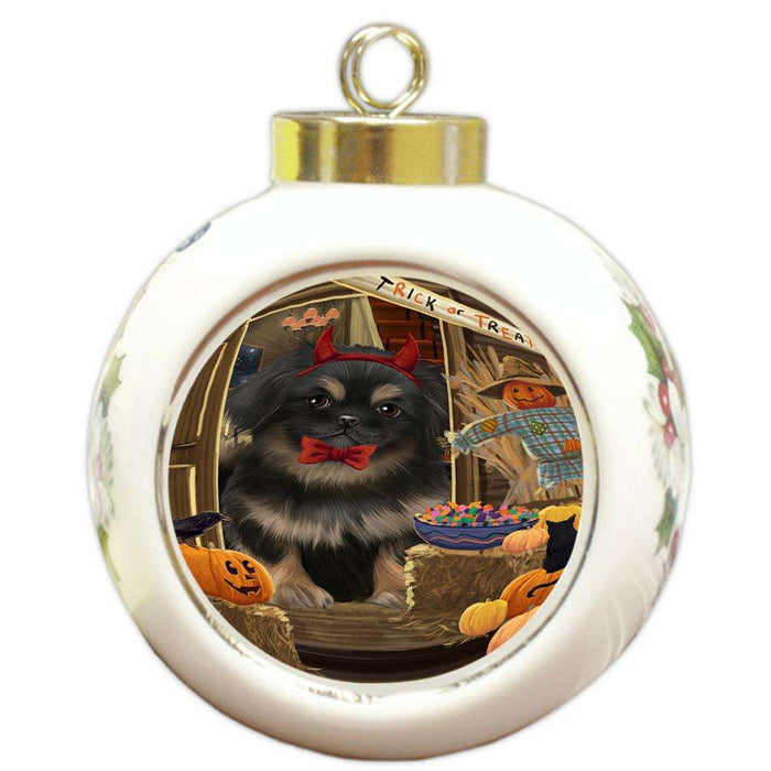 Enter at Own Risk Trick or Treat Halloween Pekingese Dog Round Ball Christmas Ornament RBPOR53207