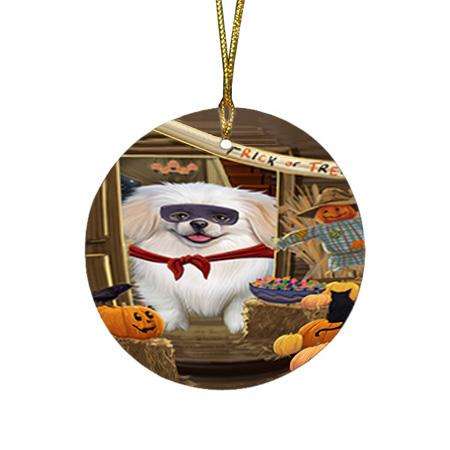 Enter at Own Risk Trick or Treat Halloween Pekingese Dog Round Flat Christmas Ornament RFPOR53196