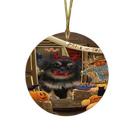Enter at Own Risk Trick or Treat Halloween Pekingese Dog Round Flat Christmas Ornament RFPOR53198
