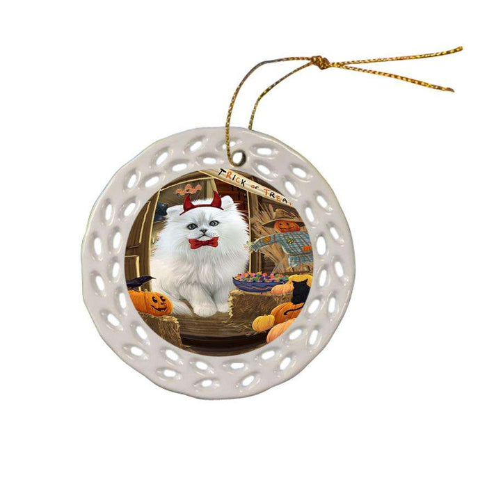 Enter at Own Risk Trick or Treat Halloween Persian Cat Ceramic Doily Ornament DPOR53212