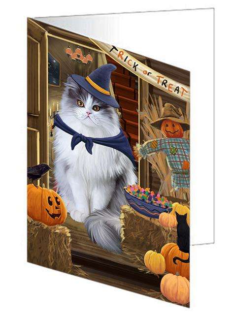 Enter at Own Risk Trick or Treat Halloween Persian Cat Handmade Artwork Assorted Pets Greeting Cards and Note Cards with Envelopes for All Occasions and Holiday Seasons GCD63656