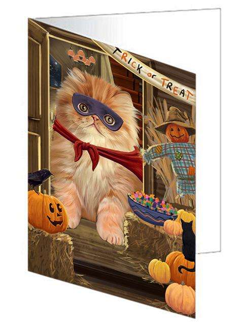 Enter at Own Risk Trick or Treat Halloween Persian Cat Handmade Artwork Assorted Pets Greeting Cards and Note Cards with Envelopes for All Occasions and Holiday Seasons GCD63659