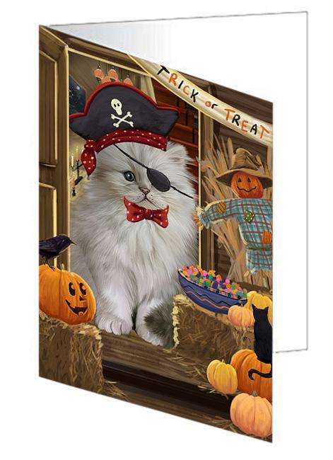 Enter at Own Risk Trick or Treat Halloween Persian Cat Handmade Artwork Assorted Pets Greeting Cards and Note Cards with Envelopes for All Occasions and Holiday Seasons GCD63662