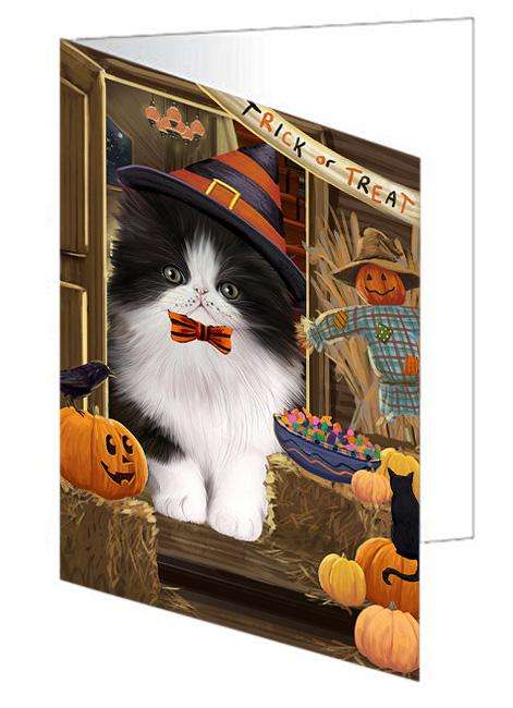 Enter at Own Risk Trick or Treat Halloween Persian Cat Handmade Artwork Assorted Pets Greeting Cards and Note Cards with Envelopes for All Occasions and Holiday Seasons GCD63668