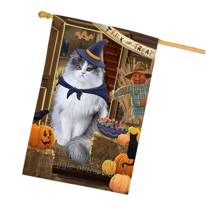 Enter at Own Risk Trick or Treat Halloween Persian Cat House Flag FLG53407