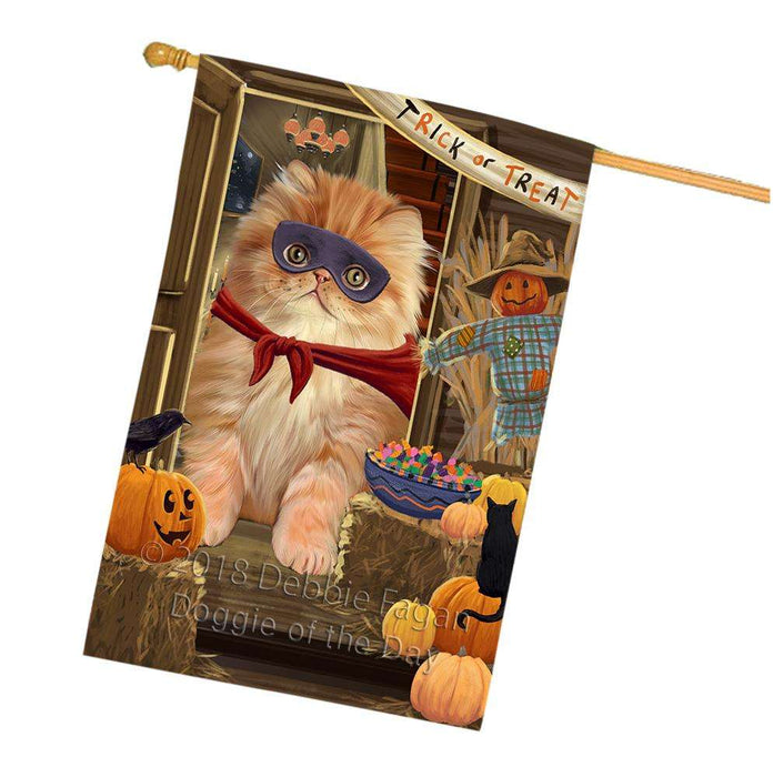 Enter at Own Risk Trick or Treat Halloween Persian Cat House Flag FLG53408