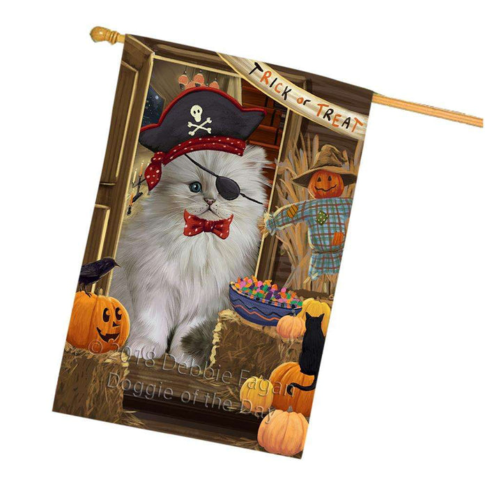 Enter at Own Risk Trick or Treat Halloween Persian Cat House Flag FLG53409