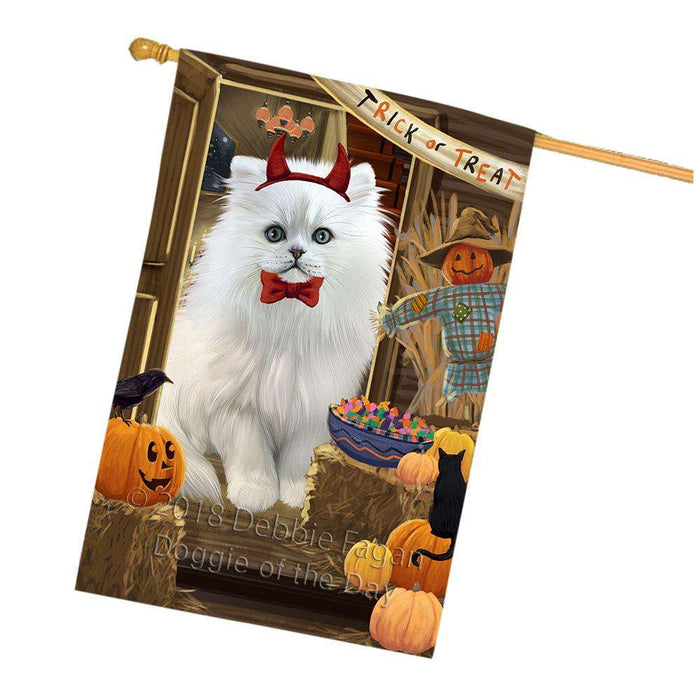 Enter at Own Risk Trick or Treat Halloween Persian Cat House Flag FLG53410