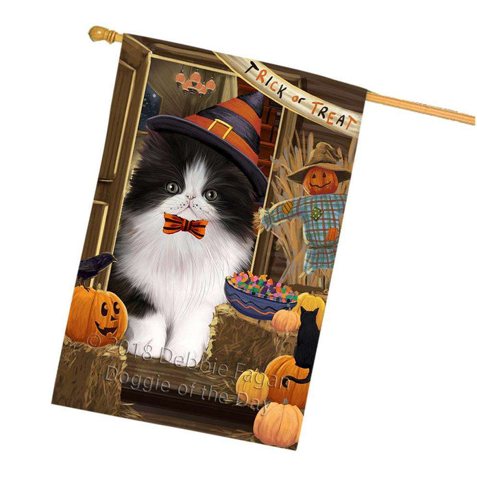 Enter at Own Risk Trick or Treat Halloween Persian Cat House Flag FLG53411