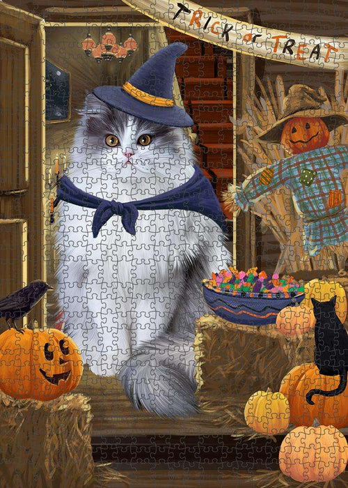 Enter at Own Risk Trick or Treat Halloween Persian Cat Puzzle with Photo Tin PUZL79992