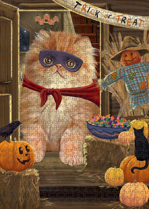 Enter at Own Risk Trick or Treat Halloween Persian Cat Puzzle with Photo Tin PUZL79996