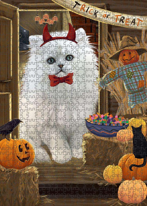 Enter at Own Risk Trick or Treat Halloween Persian Cat Puzzle with Photo Tin PUZL80004