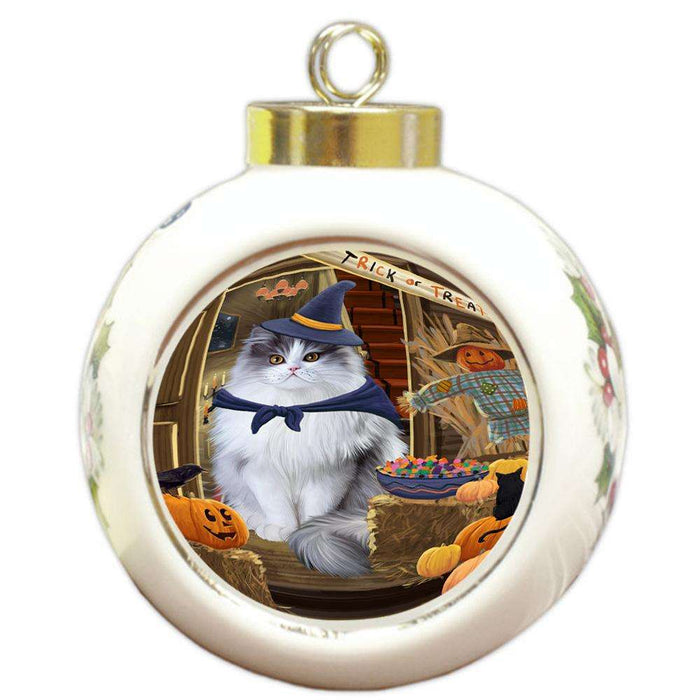 Enter at Own Risk Trick or Treat Halloween Persian Cat Round Ball Christmas Ornament RBPOR53209