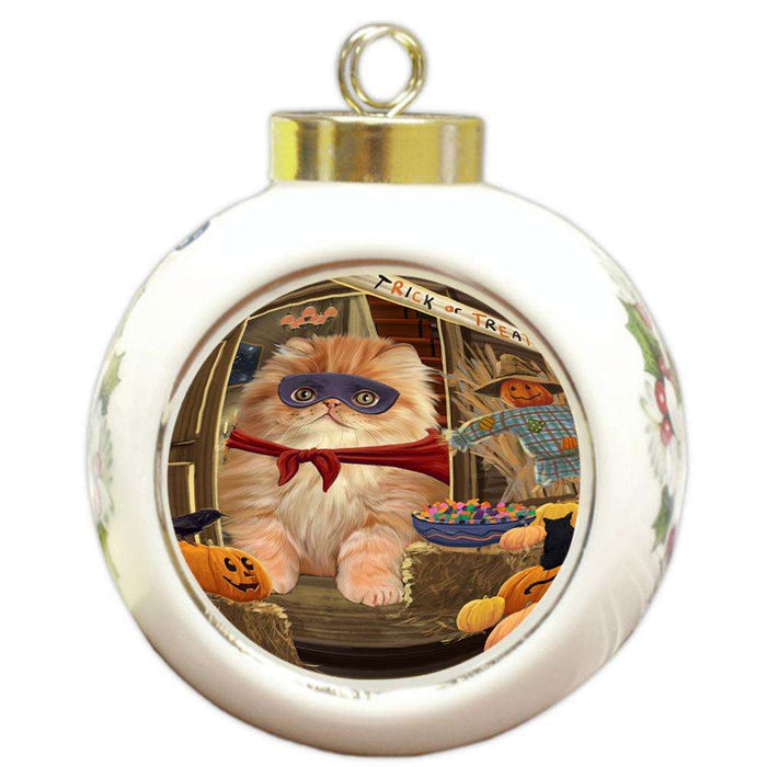Enter at Own Risk Trick or Treat Halloween Persian Cat Round Ball Christmas Ornament RBPOR53210