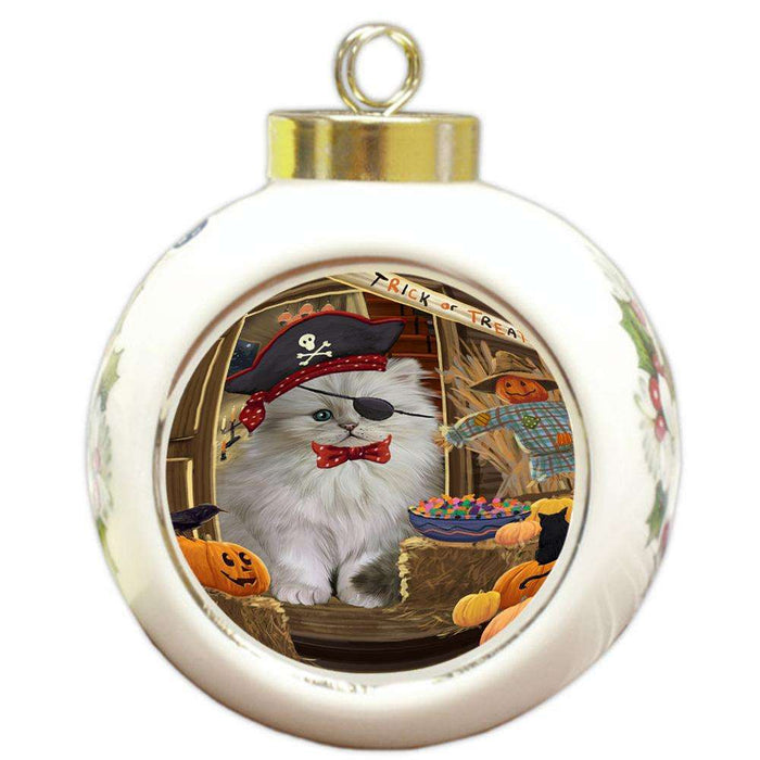 Enter at Own Risk Trick or Treat Halloween Persian Cat Round Ball Christmas Ornament RBPOR53211