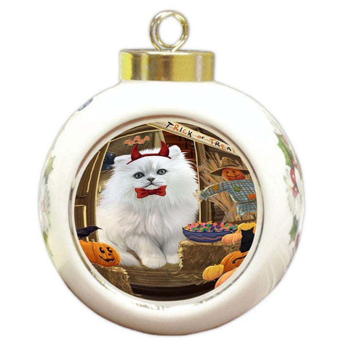 Enter at Own Risk Trick or Treat Halloween Persian Cat Round Ball Christmas Ornament RBPOR53212