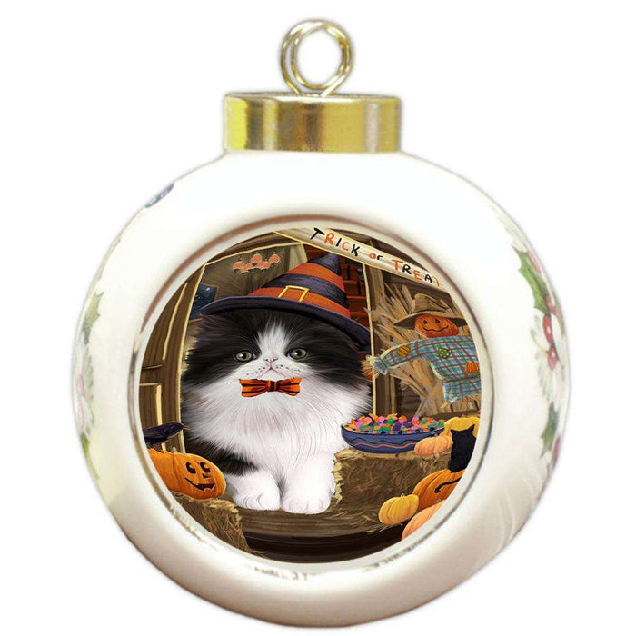 Enter at Own Risk Trick or Treat Halloween Persian Cat Round Ball Christmas Ornament RBPOR53213