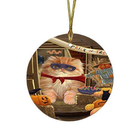Enter at Own Risk Trick or Treat Halloween Persian Cat Round Flat Christmas Ornament RFPOR53201