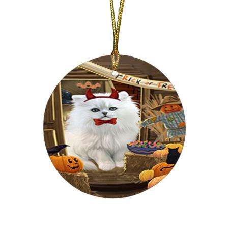Enter at Own Risk Trick or Treat Halloween Persian Cat Round Flat Christmas Ornament RFPOR53203