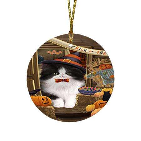 Enter at Own Risk Trick or Treat Halloween Persian Cat Round Flat Christmas Ornament RFPOR53204