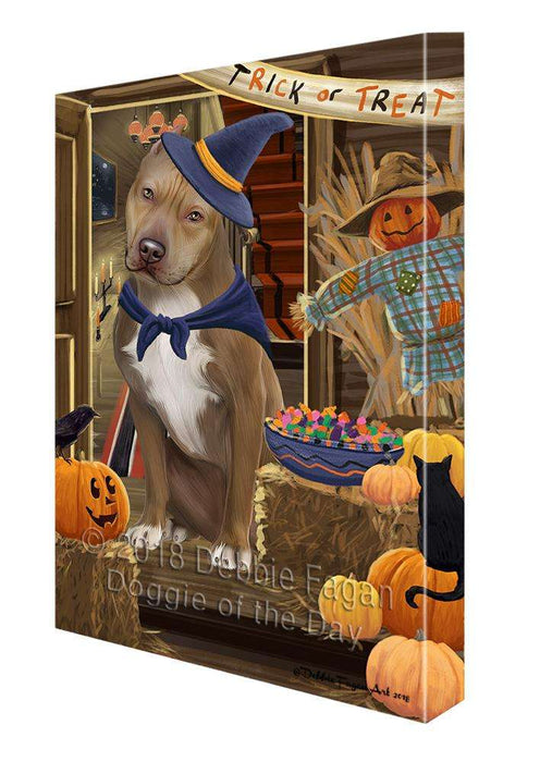 Enter at Own Risk Trick or Treat Halloween Pit Bull Dog Canvas Print Wall Art Décor CVS96776