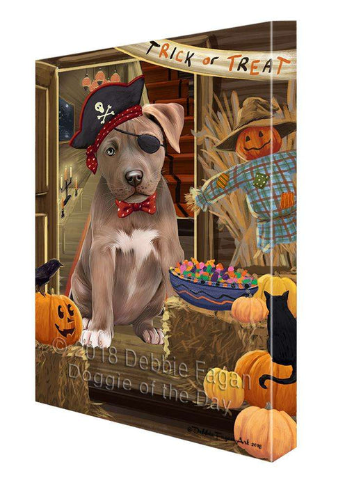 Enter at Own Risk Trick or Treat Halloween Pit Bull Dog Canvas Print Wall Art Décor CVS96794