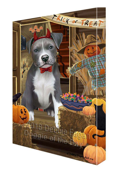 Enter at Own Risk Trick or Treat Halloween Pit Bull Dog Canvas Print Wall Art Décor CVS96803
