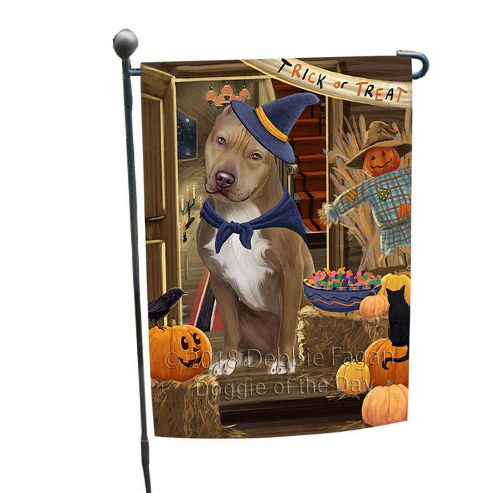 Enter at Own Risk Trick or Treat Halloween Pit Bull Dog Garden Flag GFLG53276