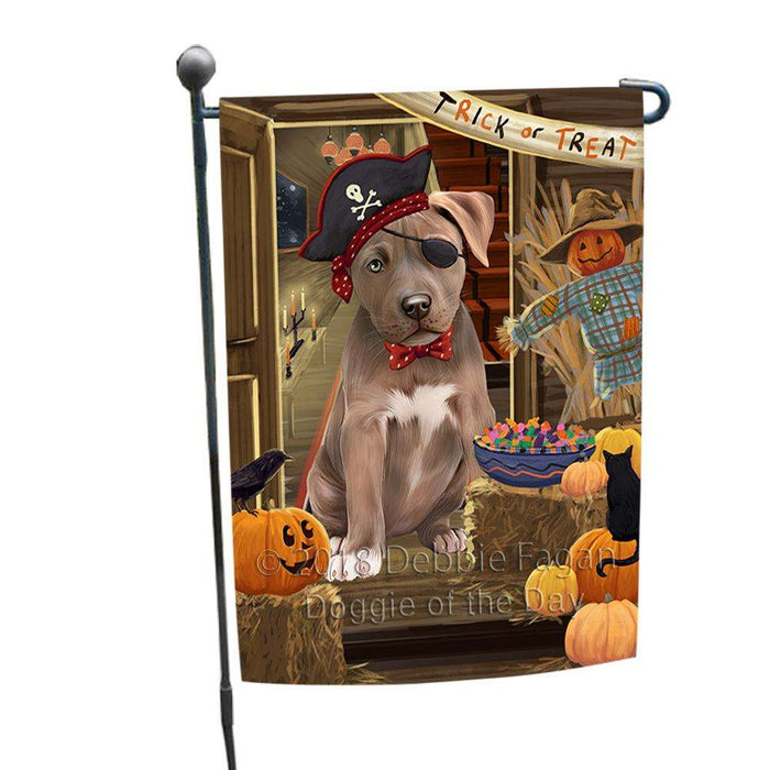 Enter at Own Risk Trick or Treat Halloween Pit Bull Dog Garden Flag GFLG53278