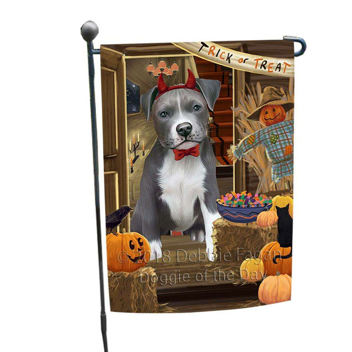 Enter at Own Risk Trick or Treat Halloween Pit Bull Dog Garden Flag GFLG53279