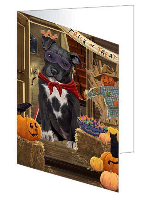 Enter at Own Risk Trick or Treat Halloween Pit Bull Dog Handmade Artwork Assorted Pets Greeting Cards and Note Cards with Envelopes for All Occasions and Holiday Seasons GCD63674