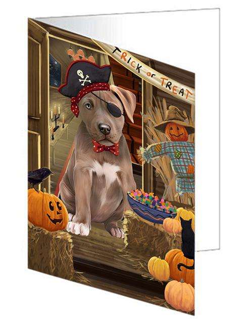 Enter at Own Risk Trick or Treat Halloween Pit Bull Dog Handmade Artwork Assorted Pets Greeting Cards and Note Cards with Envelopes for All Occasions and Holiday Seasons GCD63677