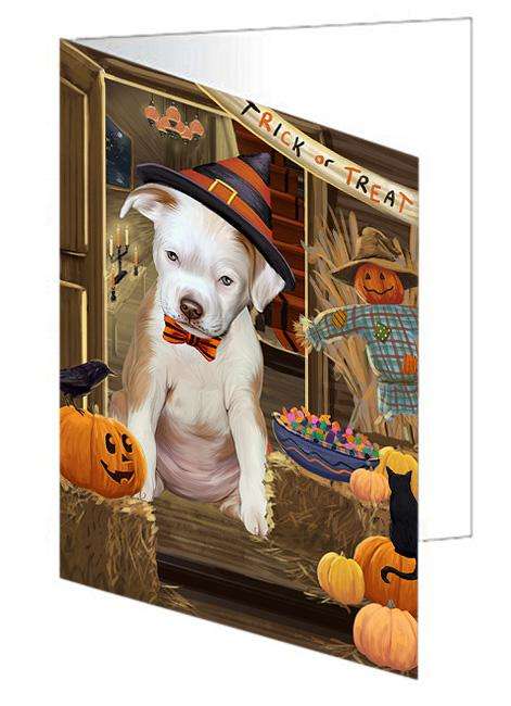 Enter at Own Risk Trick or Treat Halloween Pit Bull Dog Handmade Artwork Assorted Pets Greeting Cards and Note Cards with Envelopes for All Occasions and Holiday Seasons GCD63683