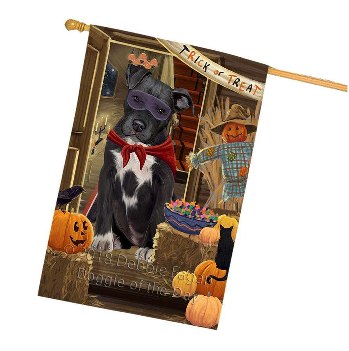 Enter at Own Risk Trick or Treat Halloween Pit Bull Dog House Flag FLG53413