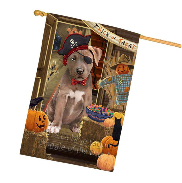 Enter at Own Risk Trick or Treat Halloween Pit Bull Dog House Flag FLG53414