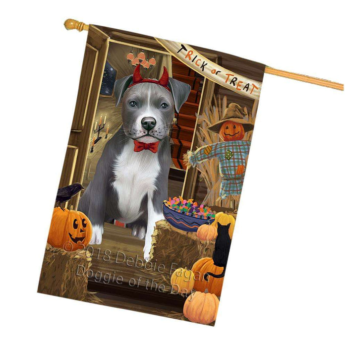 Enter at Own Risk Trick or Treat Halloween Pit Bull Dog House Flag FLG53415