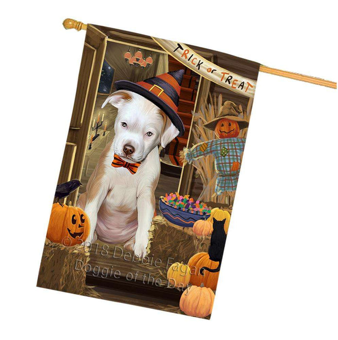 Enter at Own Risk Trick or Treat Halloween Pit Bull Dog House Flag FLG53416
