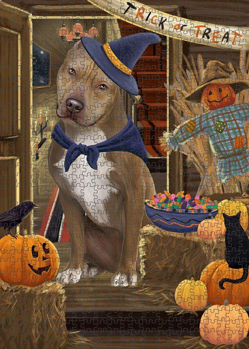 Enter at Own Risk Trick or Treat Halloween Pit Bull Dog Puzzle with Photo Tin PUZL80012