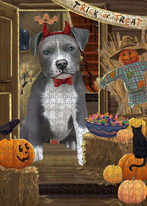 Enter at Own Risk Trick or Treat Halloween Pit Bull Dog Puzzle with Photo Tin PUZL80024
