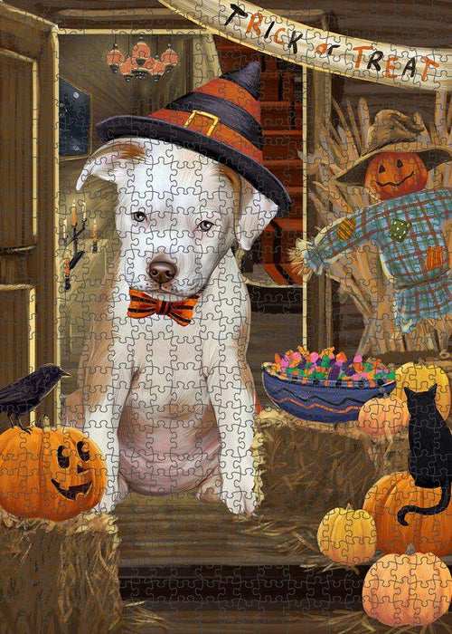 Enter at Own Risk Trick or Treat Halloween Pit Bull Dog Puzzle with Photo Tin PUZL80028