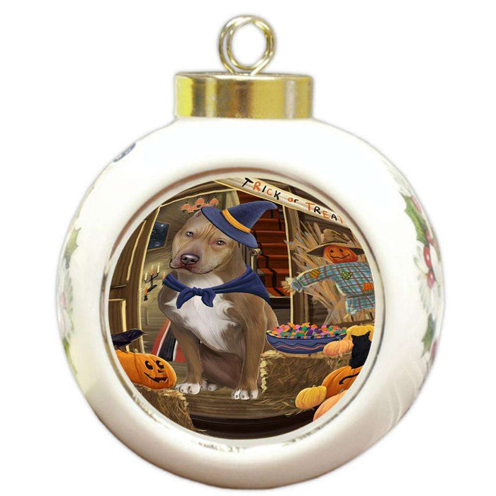 Enter at Own Risk Trick or Treat Halloween Pit Bull Dog Round Ball Christmas Ornament RBPOR53214