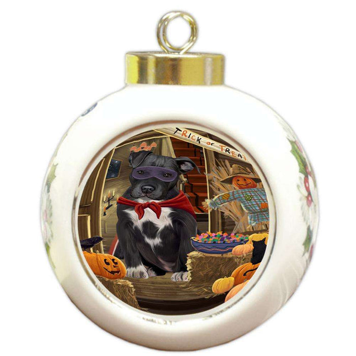 Enter at Own Risk Trick or Treat Halloween Pit Bull Dog Round Ball Christmas Ornament RBPOR53215
