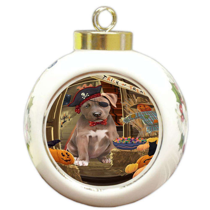 Enter at Own Risk Trick or Treat Halloween Pit Bull Dog Round Ball Christmas Ornament RBPOR53216