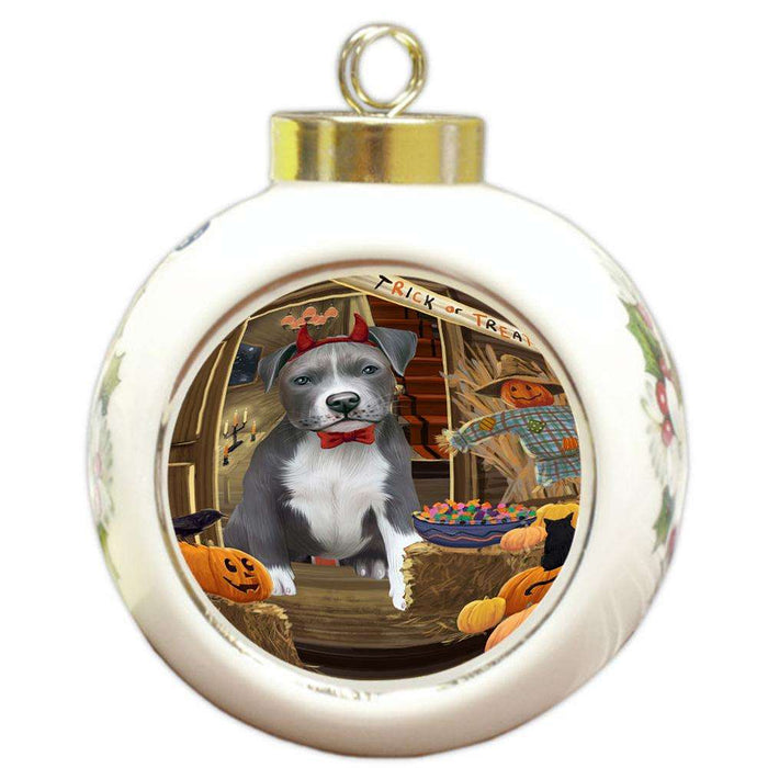 Enter at Own Risk Trick or Treat Halloween Pit Bull Dog Round Ball Christmas Ornament RBPOR53217