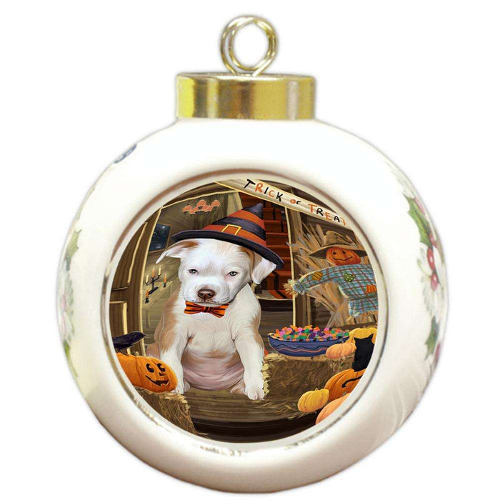 Enter at Own Risk Trick or Treat Halloween Pit Bull Dog Round Ball Christmas Ornament RBPOR53218