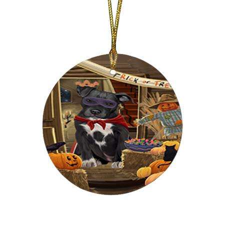 Enter at Own Risk Trick or Treat Halloween Pit Bull Dog Round Flat Christmas Ornament RFPOR53206