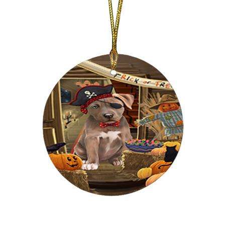 Enter at Own Risk Trick or Treat Halloween Pit Bull Dog Round Flat Christmas Ornament RFPOR53207