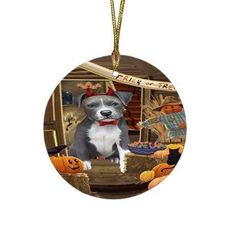 Enter at Own Risk Trick or Treat Halloween Pit Bull Dog Round Flat Christmas Ornament RFPOR53208