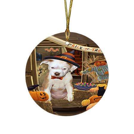 Enter at Own Risk Trick or Treat Halloween Pit Bull Dog Round Flat Christmas Ornament RFPOR53209
